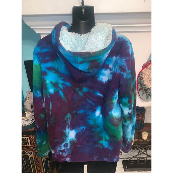 SUPER WARM COZY TIE DYE FAUX FUR LINED HOODIE M - Picture 2 of 10